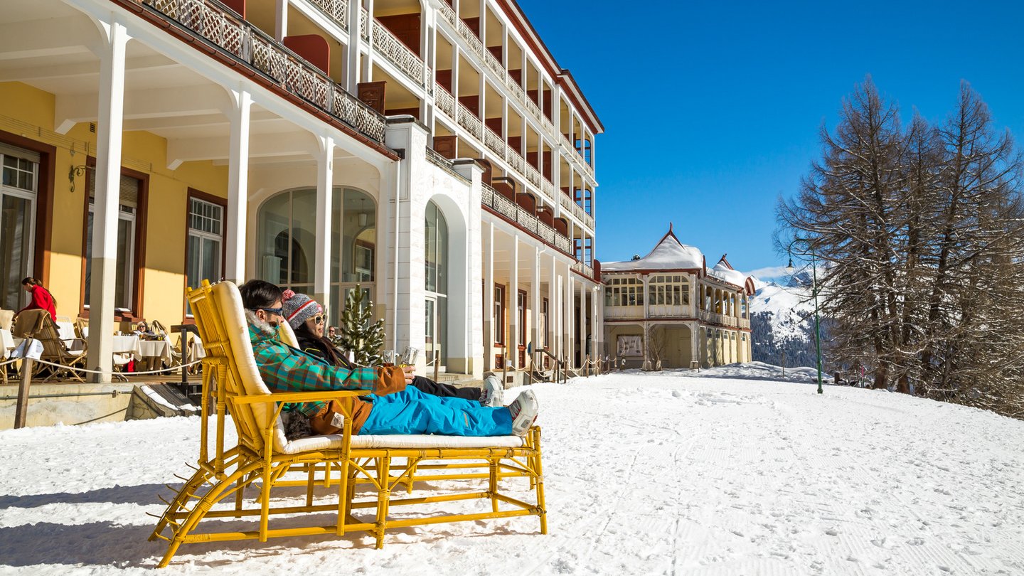 The terraces, where sanatorium patients once cured their tuberculosis, are now used by hotel guests for sunbathing.